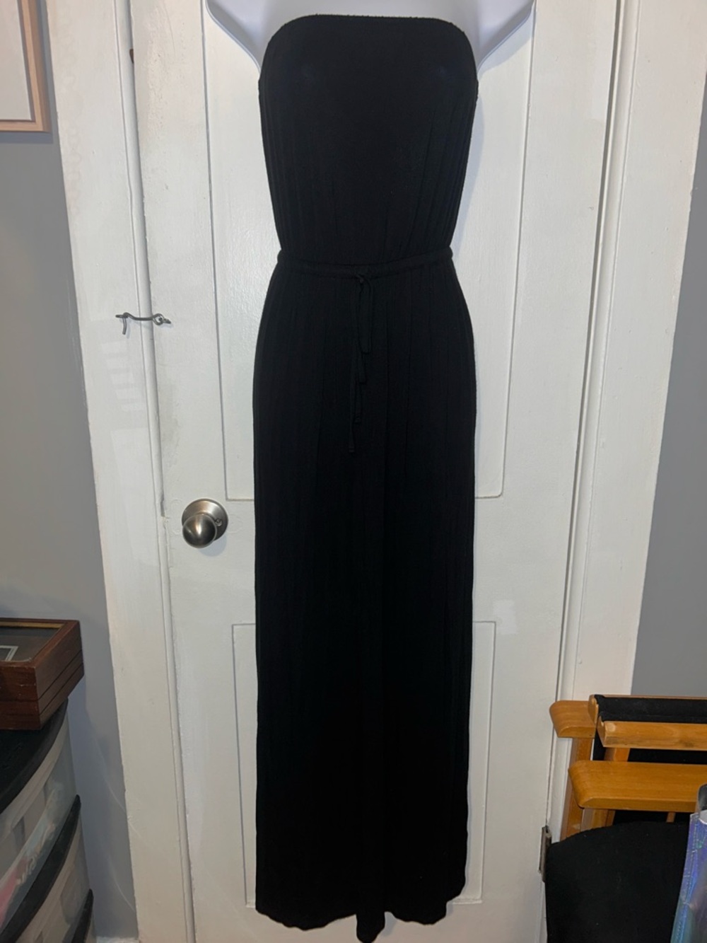 Old Navy Strapless Black Maxi Dress with Waist Tie